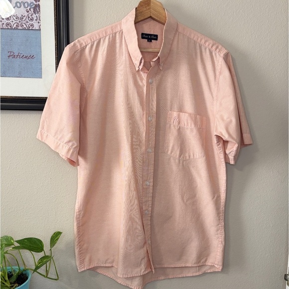 Short sleeves Shirt Mens large Cotton Linen Button Down Pink Casual - Picture 2 of 8